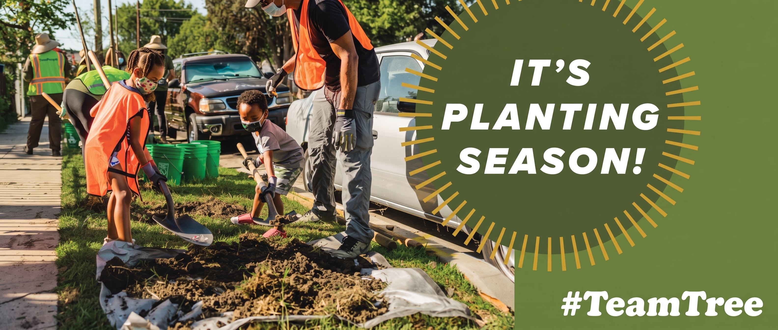 TreePeople volunteers and kids planting street trees — It's planting season! #TeamTree